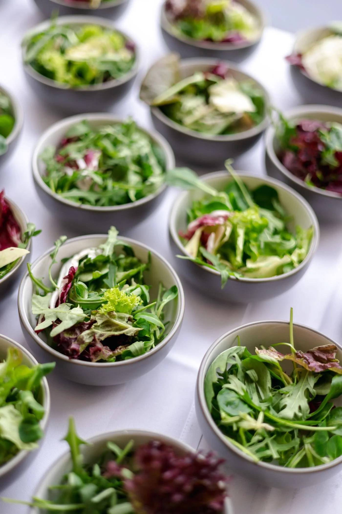 Fresh salads and sides arranged for a buffet